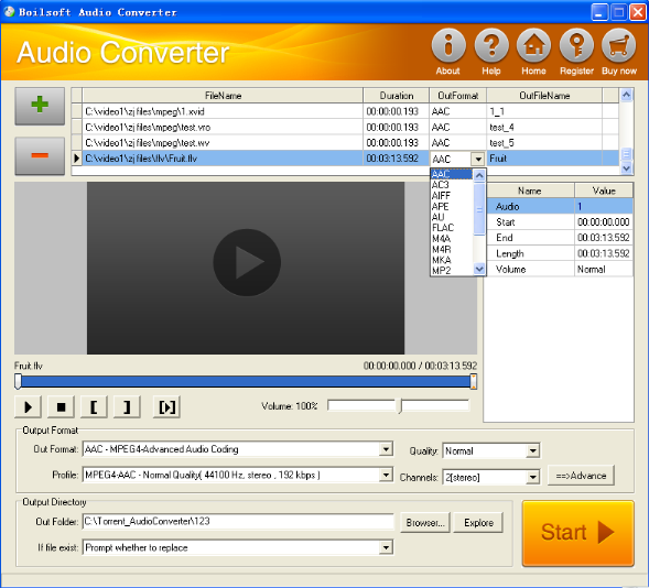 convert flv to aac