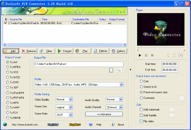 Convert flash videos to AVI, MP4, iPod, PSP, 3GP, Zune, iPhone, WMV, DVD, MPEG