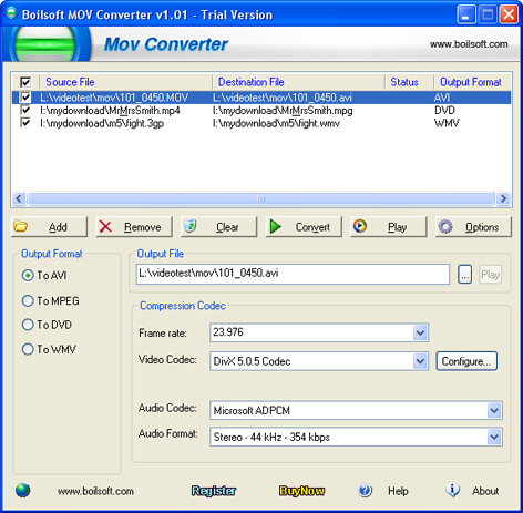 Boilsoft MOV Converter screenshot