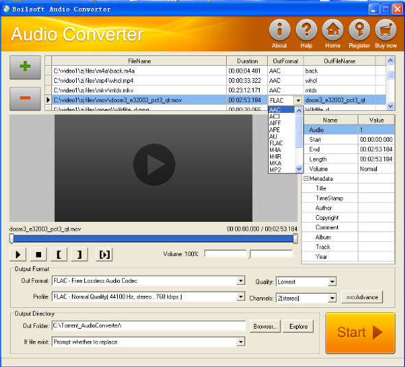 convert mov to flac